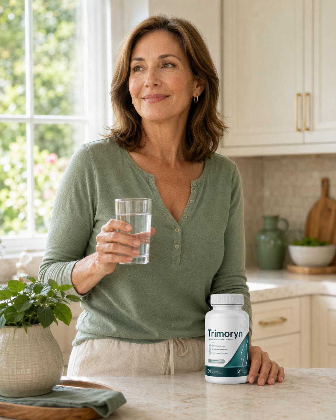 Woman incorporating Trimoryn into her daily wellness routine